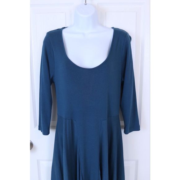 Soft Surroundings Maxi Dress Women's Ruffle Hem Scoop Neck Teal Blue Size Small - Picture 2 of 8